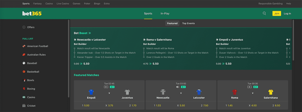 Bet365 Features