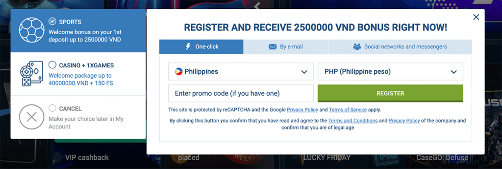 Signing Up at 1xbet